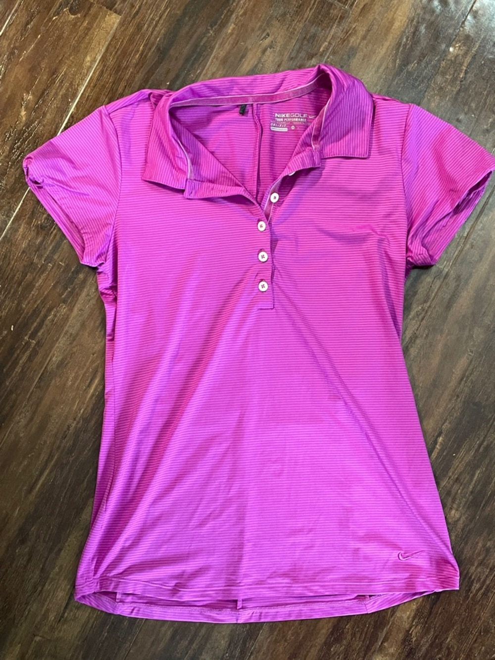 Nike Women's Pink Purple Striped Button Down Polo